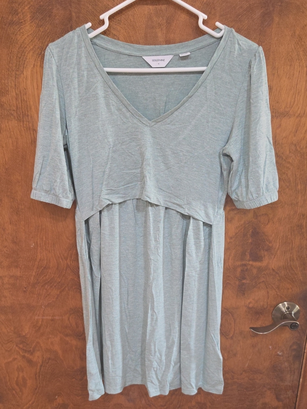 Maternity And Nursing - Seraphine Sage Green Maternity & Nursing V‑Neck Dress